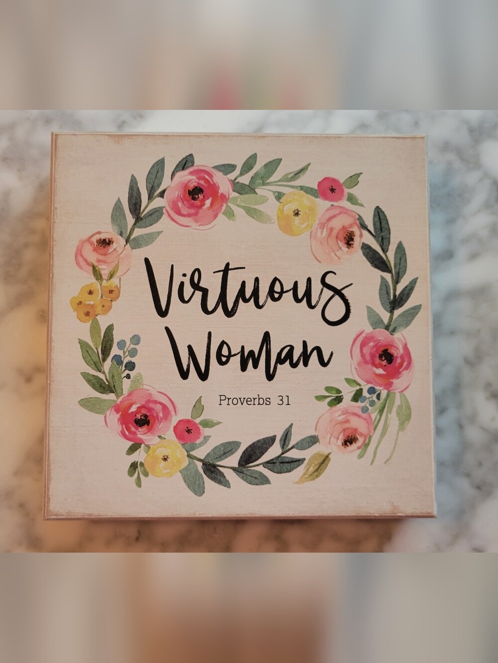 Virtuous Woman Floral Wall Sign - Pink, Yellow, Green